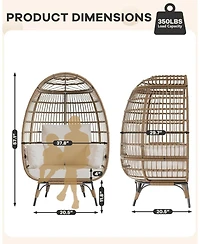 gaomon Oversized Rattan Egg Chair, Indoor/Outdoor Wicker Egg Basket Lounge with Steel Frame & 4 Cushions