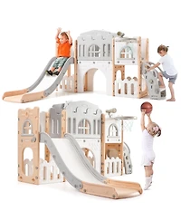 gaomon 8-In-1 Indoor Playground with Slide: Slide Playset, Includes Slide, Basketball Hoop, Climber