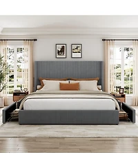 gaomon Corduroy Wingback Upholstered Platform Bed Frame with Storage Drawers