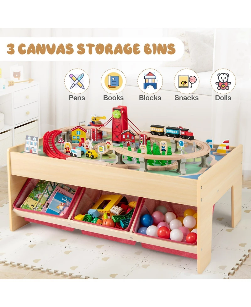 Mecale Wooden Train Table Activity Play Table with 2 Reversible Tabletops