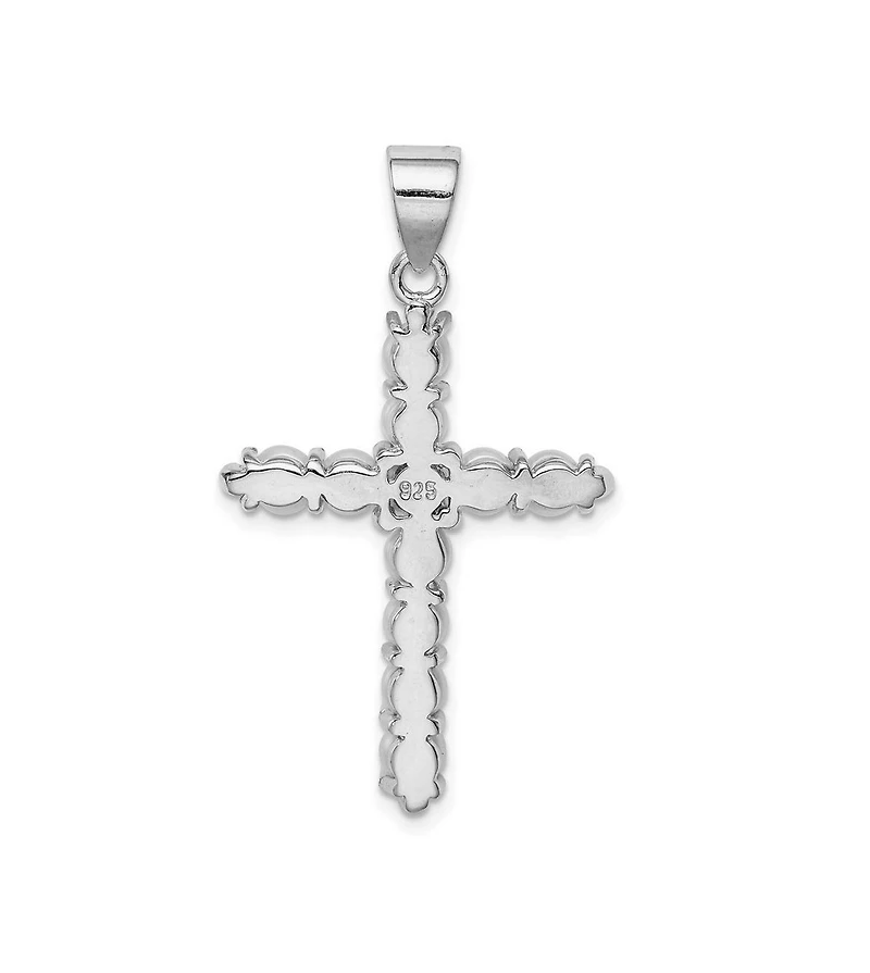 Curata Jewelry 925 Sterling Silver 18 Inch Rhodium-plated Large Freshwater Cultured Pearl Cross Necklace