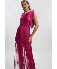 Karen Millen Women's Maxi Draped Fringe Knitted Mini Dress