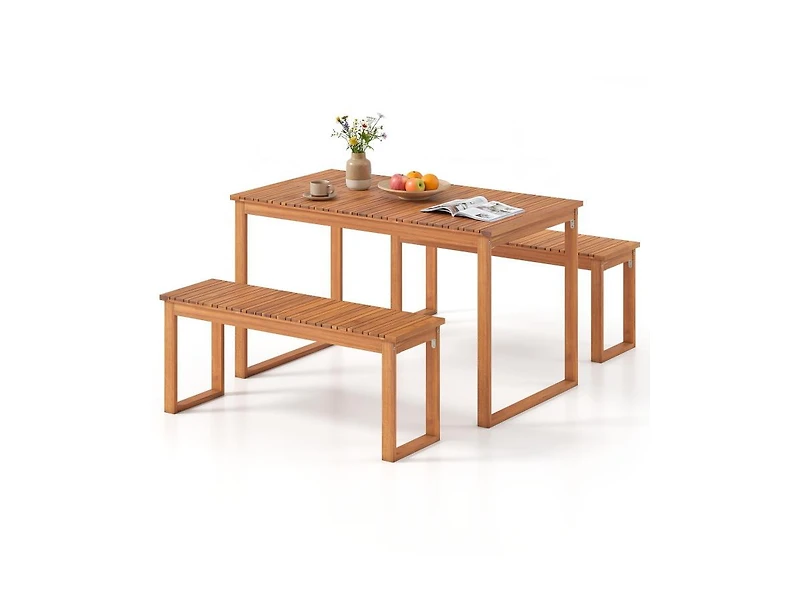 Slickblue Outdoor 3-Piece Dining Set with Acacia Wood Table and 2 Benches