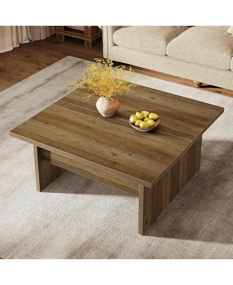 Tribesigns Square Coffee Table, 39.4-Inch Farmhouse Cocktail Tea Center Table for Living Room