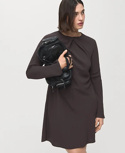 Mango Women's Draped Neck Long-Sleeved Dress