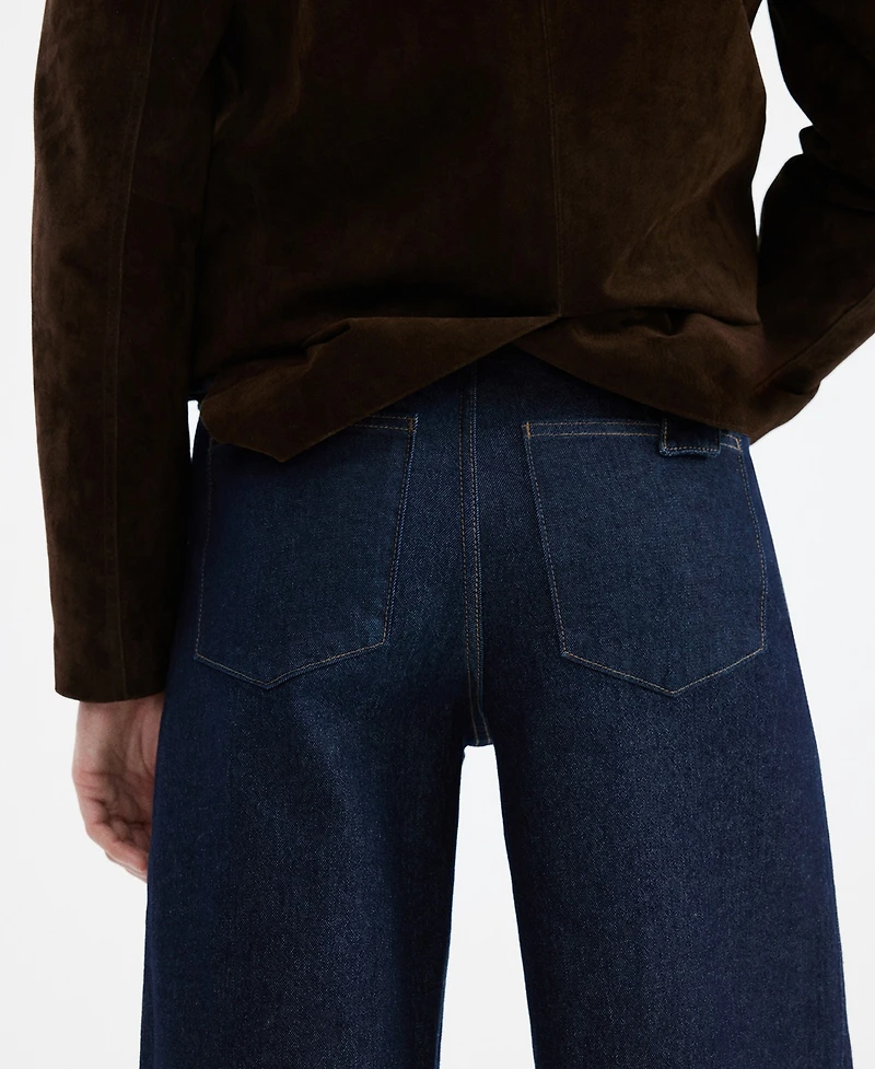 Mango Women's Stitching Detail High-Waisted Wide Leg Jeans