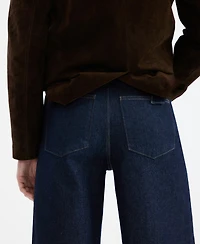 Mango Women's Stitching Detail High-Waisted Wide Leg Jeans