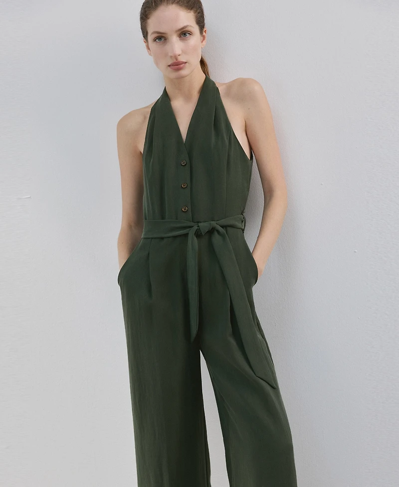 Mango Women's Halter-Neck Belt Jumpsuit
