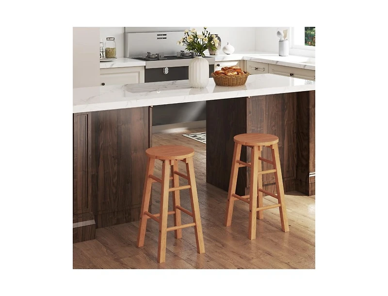 Slickblue Set of 2 Outdoor 24-Inch Wood Bar Stools with Footrest