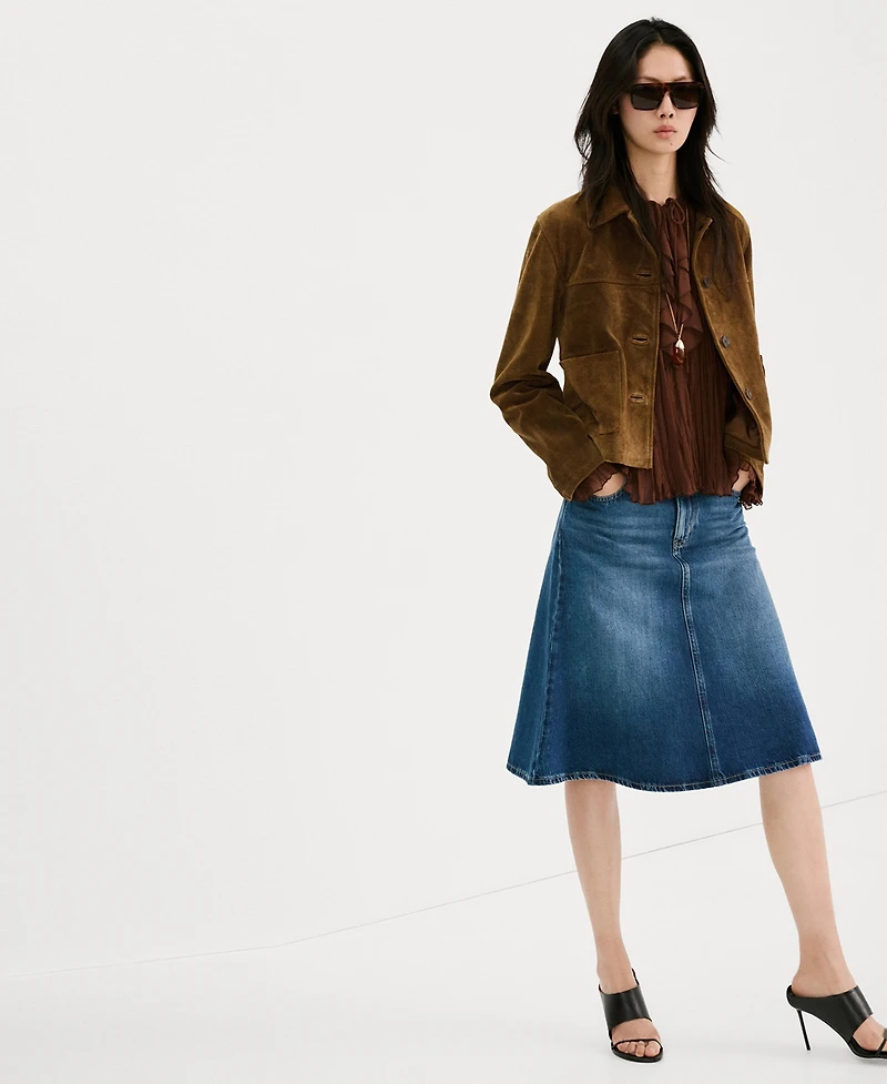 Mango Women's Buttons Suede Leather Jacket