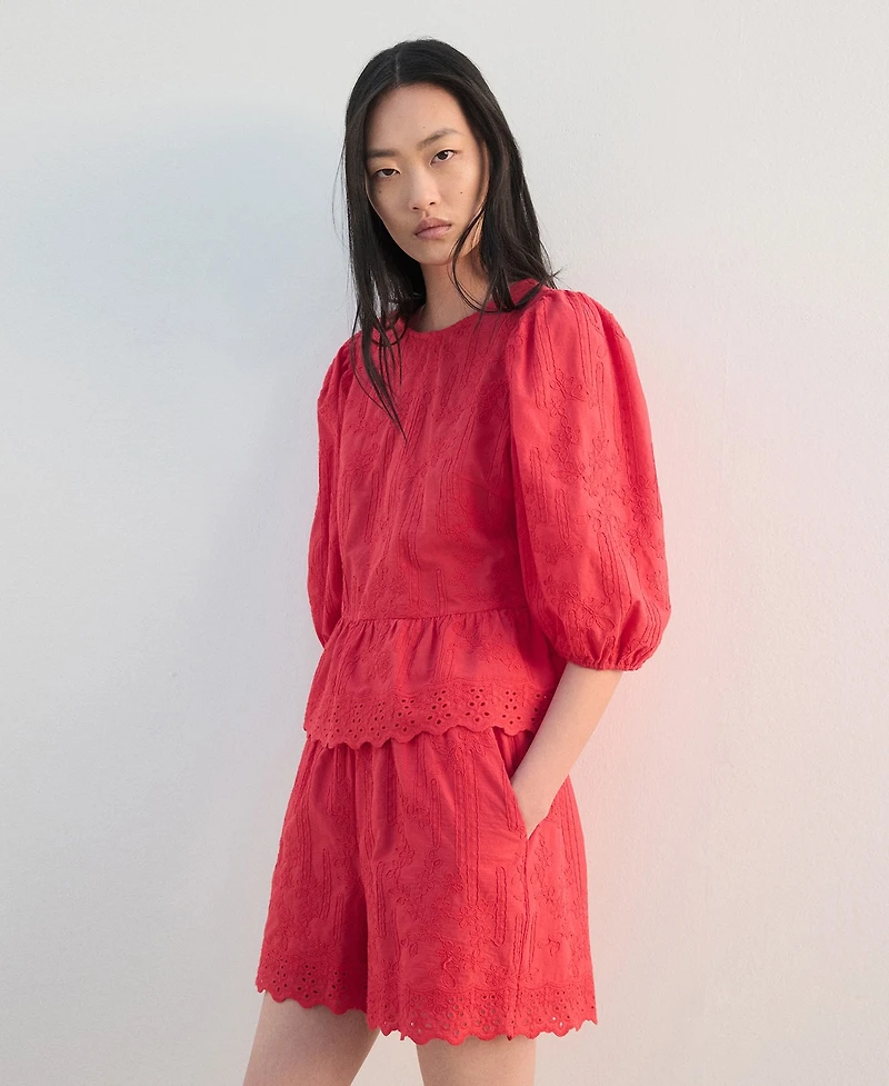 Mango Women's Floral Embroidered Shorts