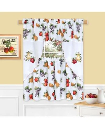 Kate Aurora Embroidered Fruit Medley 3 Piece Cafe Rod Pocket Kitchen Curtain Valance Set