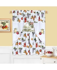 Kate Aurora Embroidered Fruit Medley 3 Piece Cafe Rod Pocket Kitchen Curtain Valance Set