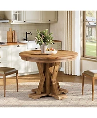 Tribesigns 39.4" Solid Wood Dining Table, Farmhouse Round Kitchen Table for Dining Room