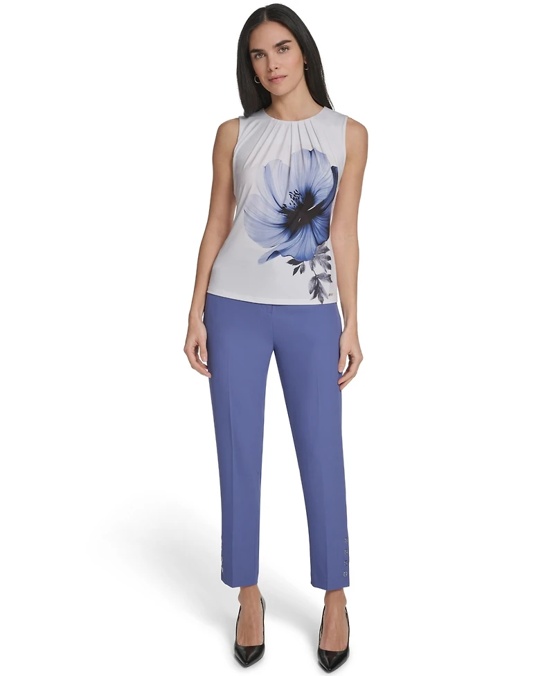 Calvin Klein Petite Crew Neck Sleeveless Pleated Top