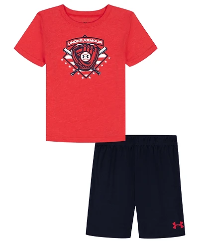 Under Armour Boys' Toddler 2T-4T Baseball T-Shirt and Shorts, 2-Piece Set