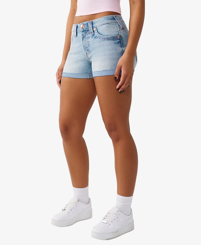 True Religion Women's Jennie Mid-Rise Big T Shorts
