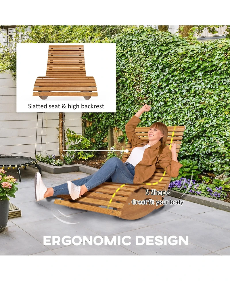 Outsunny Outdoor Rocking Chair w/ Slatted Seat, Wooden Rocking Chair,