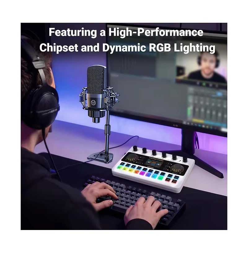 Zealsound Multifunctional Podcast Microphone Bundle with Live Sound Card Audio Mixer