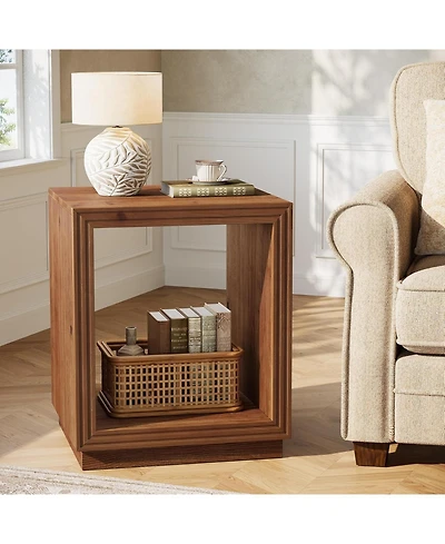 Tribesigns Solid Wood Side Table, Wooden End Table with 2-Tier Storage Shelf, Farmhouse Small Nightstand