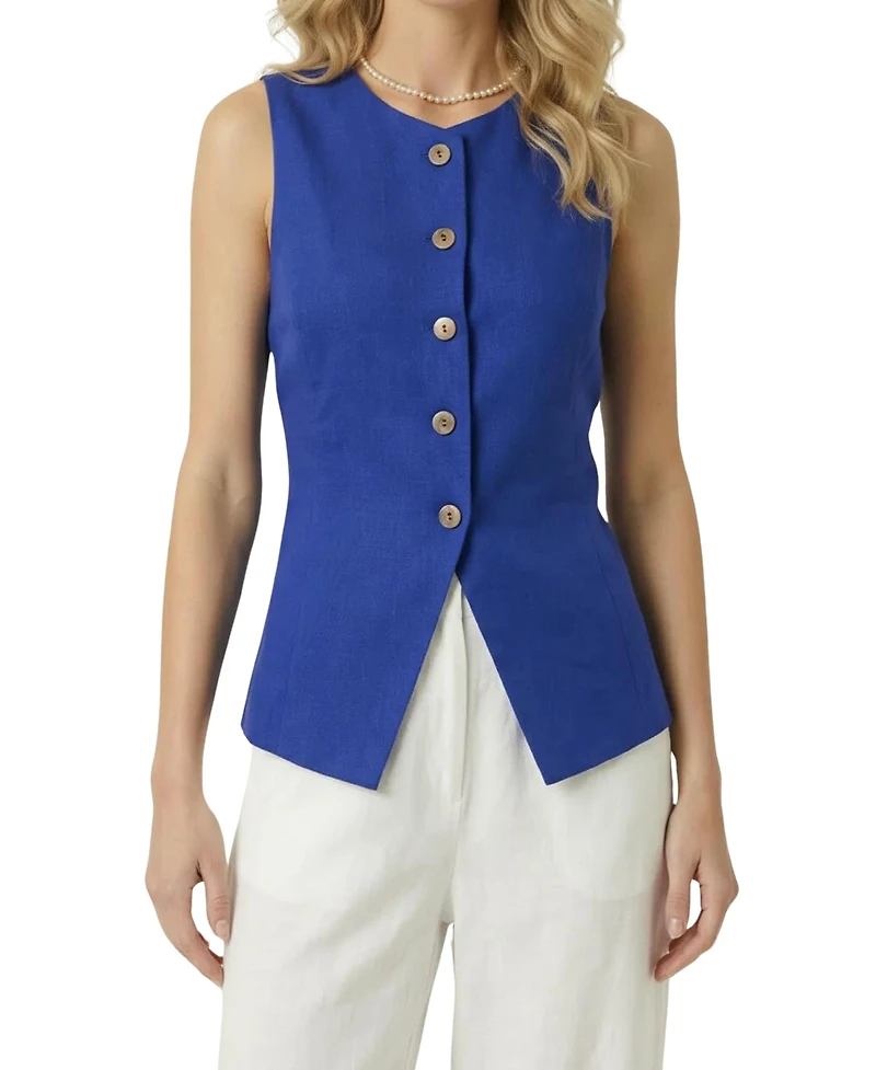 Modenaire Women's Asymmetrical-Hem Sleeveless Button-Front Vest
