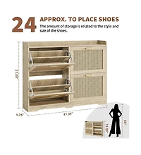 gaomon Rattan Shoe Storage Cabinet with 4 Flip Drawers, Hidden Shoe Storage Organizer Cabinet, Wide Freestanding Wood Breathable Shoe Rack Cabinet