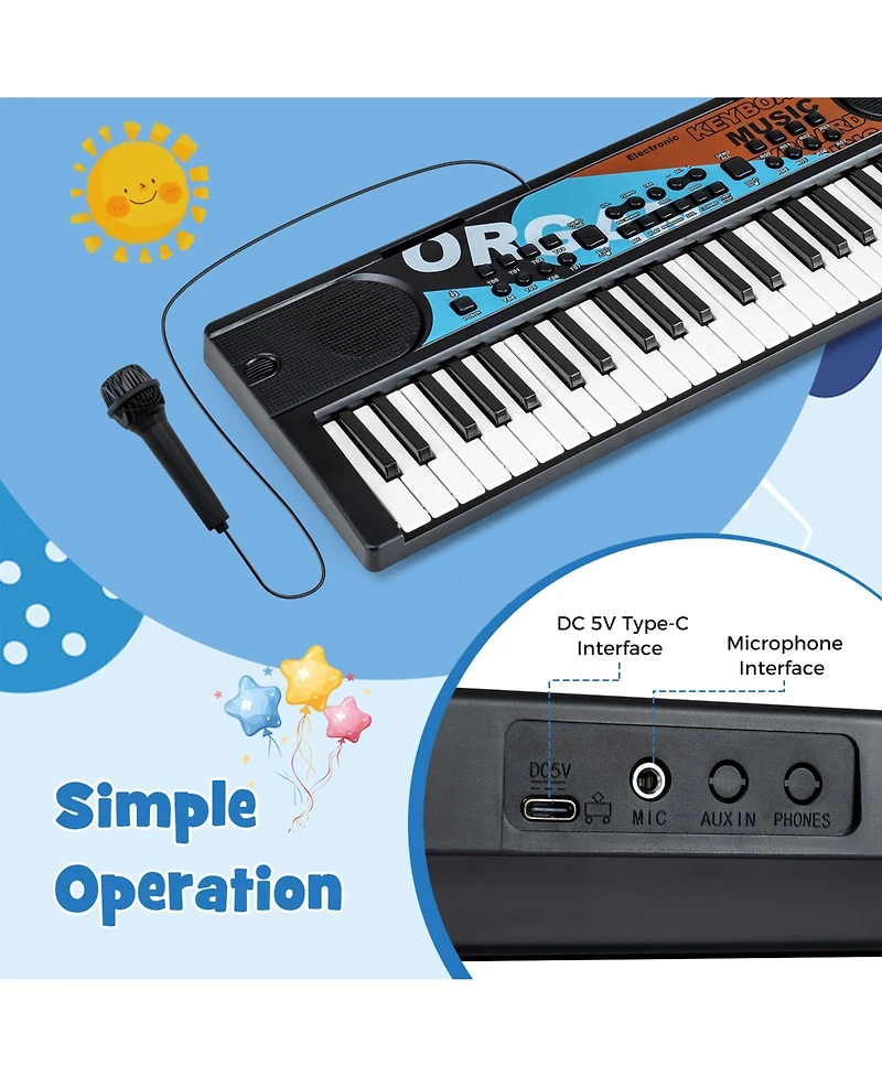 Mecale 49-Key Portable Kids Electric Piano Keyboard with 8 Rhythms & 8 Tones for Fun Learning