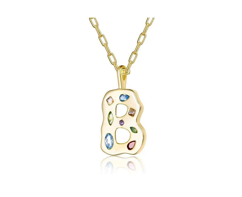 Genevive Unique 14K Gold Plated Multifaceted Cz Initial Pendant Necklace