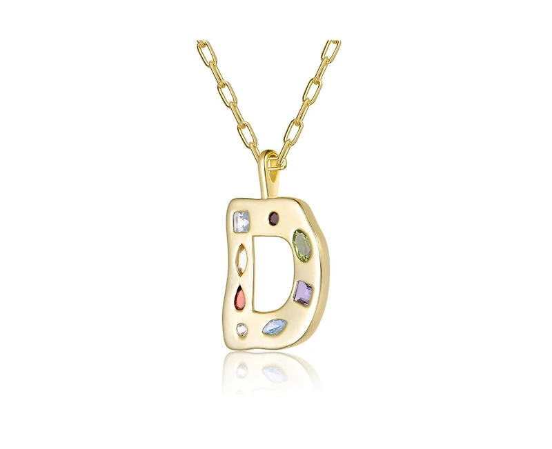 Genevive Unique 14K Gold Plated Multifaceted Cz Initial Pendant Necklace