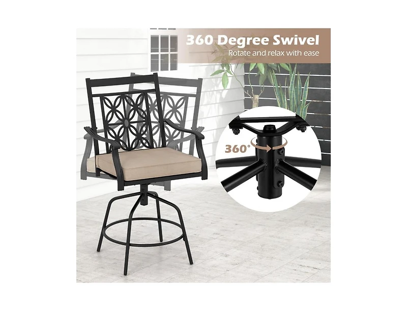 Slickblue 2-Piece Outdoor Swivel Bar Stool Set with Padded Cushions