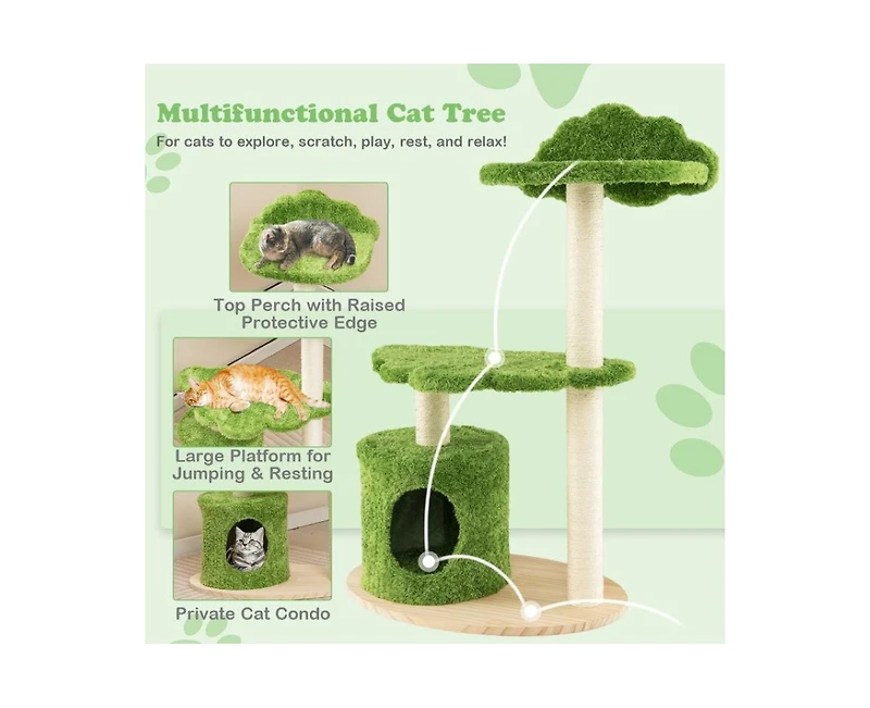 Aostirmotor Indoor Cat Tree with Sturdy Supporting Frame, Cute Design for Climbing & Perching