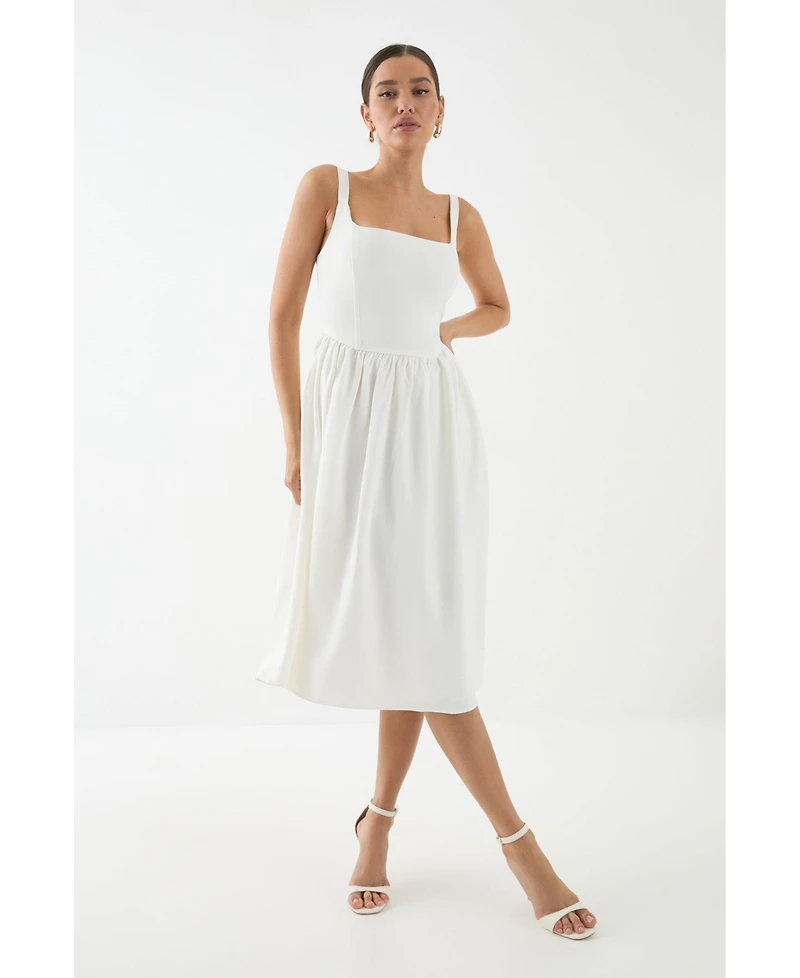 MissPap Women's Square Neck A Line Midi Dress