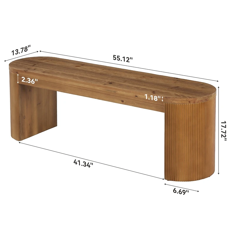 Tribesigns 55" Solid Wood Entryway Bench, Upholstered Bedroom Bench with Faux Lamb Wool, Dining Bench