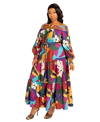 Buxom Couture Plus Floral Smocked Off Shoulder Dress