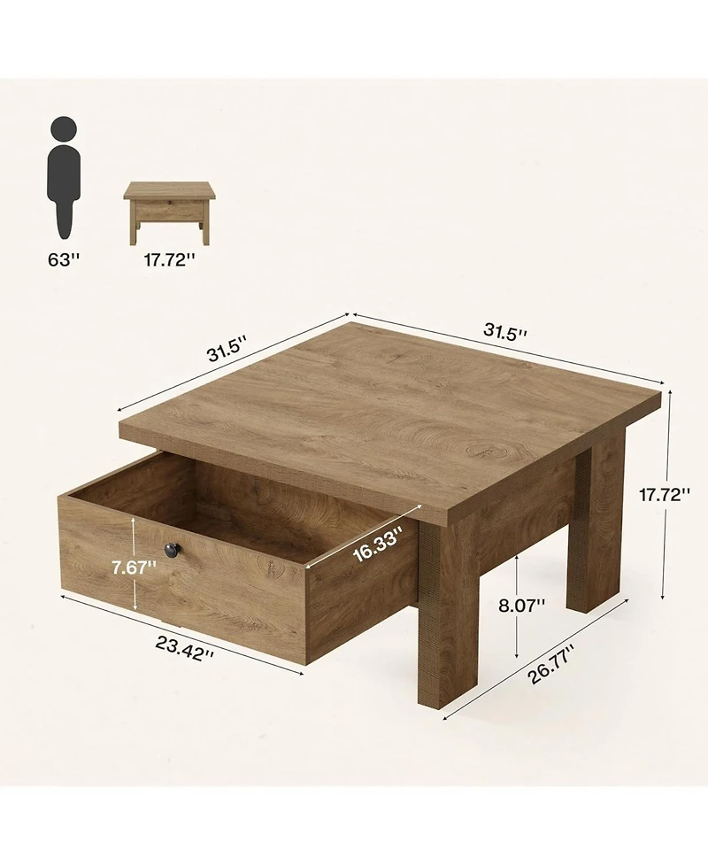 Tribesigns Coffee Table for Living Room, 31.5" Square Coffee Table with Storage for Small Spaces