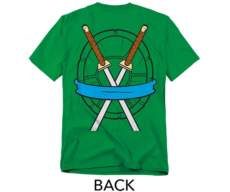 Teenage Mutant Ninja Turtles Men's Leonardo Shell Front Back T-Shirt