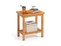 Slickblue Acacia Wood Patio Side Table with Slatted Top and Storage Shelf