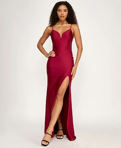 Say Yes Women's Lace-Up Appliques Long Dress