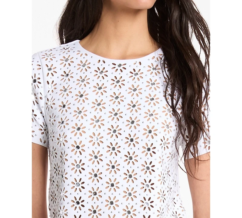 Michael Kors Women's Crochet Crewneck A-Line Mini Dress