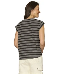 Democracy Petite Embroidered Knit Cap-Sleeve Top