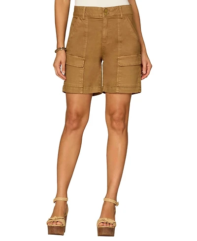 Democracy Petite Skyrise Double Button Flap Patch Pocket Cargo Shorts
