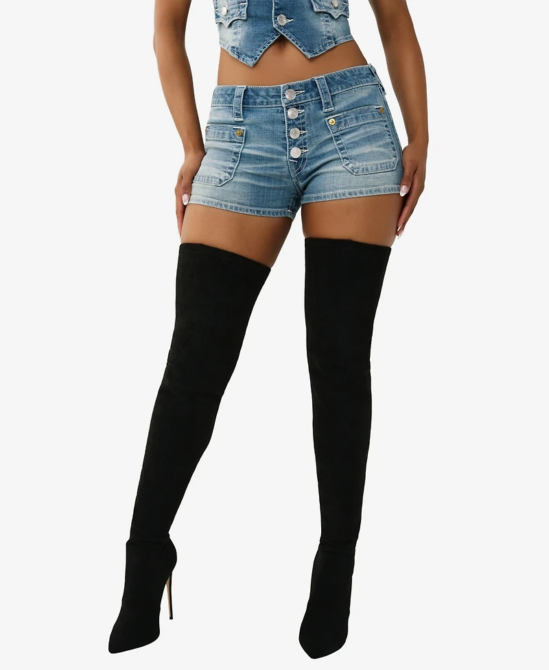 True Religion Women's Front Pocket Denim Flap Shorts