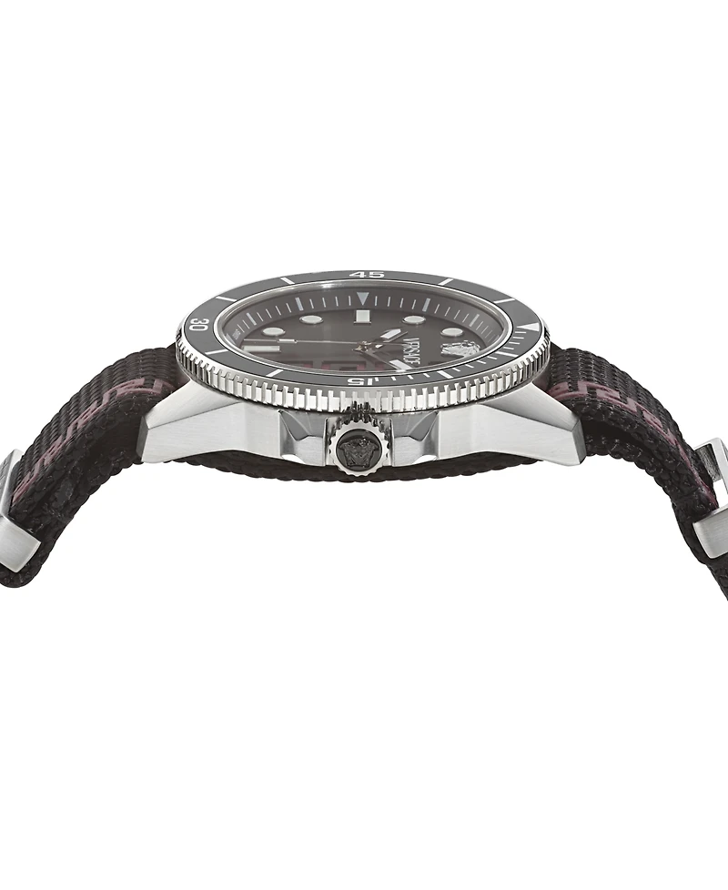Versace Men's Greca Force Black Matte Silver Stainless Steel Watch, 42mm