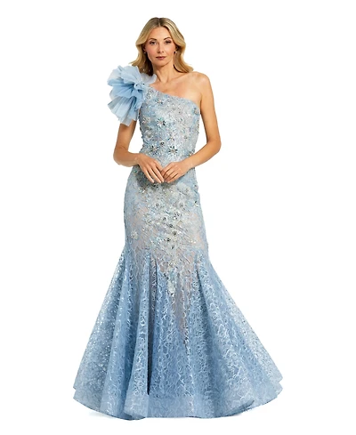 Mac Duggal Women's Embellished Tulle Flower Detail Mermaid Gown