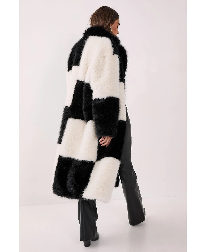 Nasty Gal Women's Mono Check Faux Fur Coat