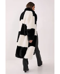 Nasty Gal Women's Mono Check Faux Fur Coat