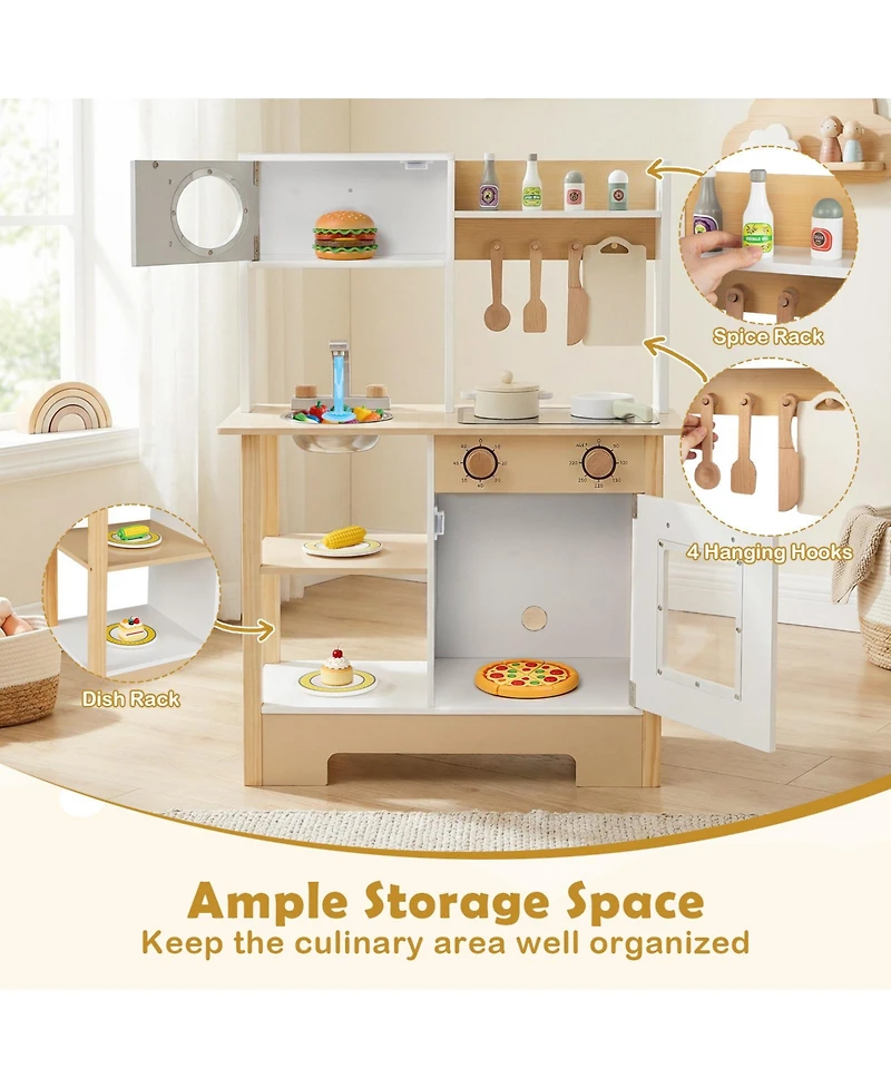 Mecale Play Kitchen Wooden Toy Playset with Chalkboard, Birthday Gift for Kids Ages 3+