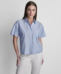 Dkny Petite Striped Short-Sleeve Shirt