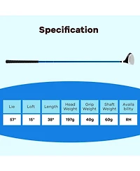 Mecale 38" Junior #3 Fairway Wood, 165CC, Fiberglass Shaft, Ages 11-14