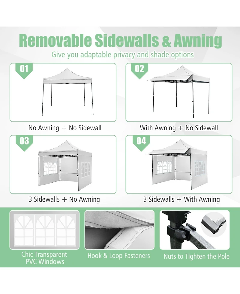 Mecale 10x10 ft Pop-Up Canopy Tent with Awning and Sidewalls, Party or Picnic